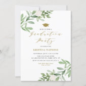Watercolor Greenery and White Flowers Graduation Invitation (Front)