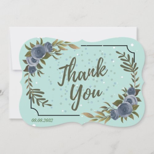 Watercolor Greenery and White Flowers Gray Wedding Thank You Card