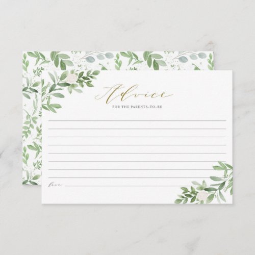 Watercolor Greenery and White Flowers New Parents Advice Card