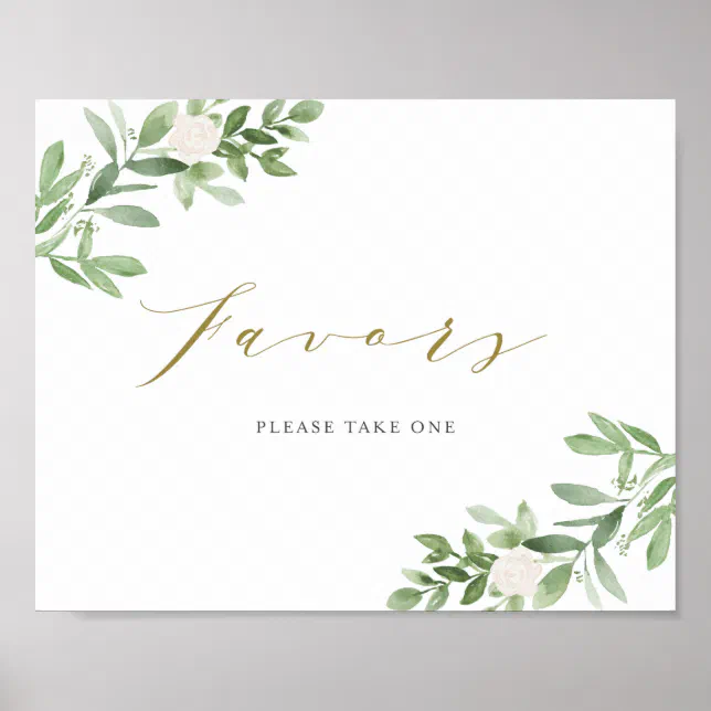 Watercolor Greenery and White Flowers Party Favors Poster | Zazzle
