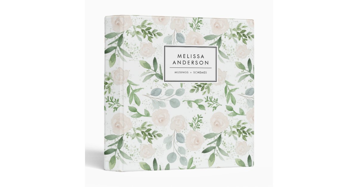 Watercolor Greenery and White Flowers Pattern 3 Ring Binder | Zazzle