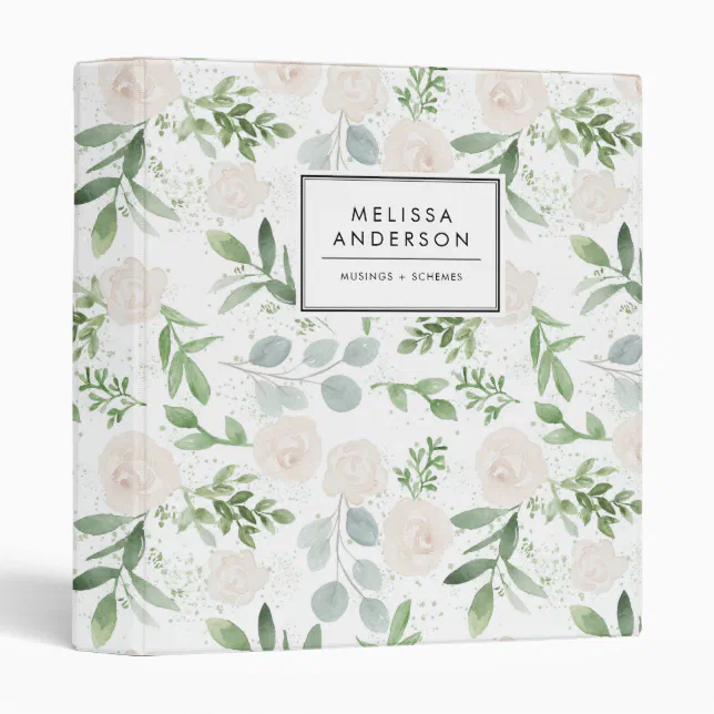 Watercolor Greenery and White Flowers Pattern 3 Ring Binder | Zazzle