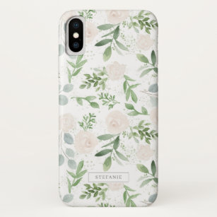 Watercolor Greenery and White Flowers Pattern iPhone X Case