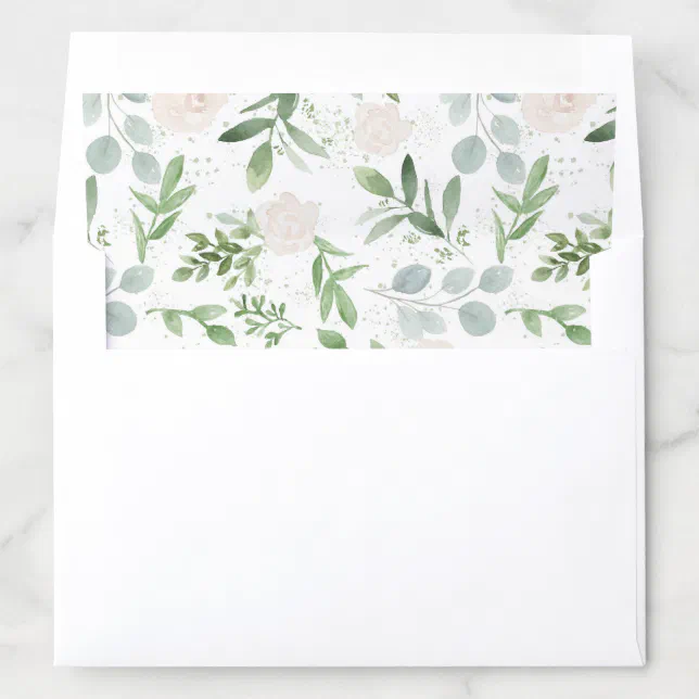Watercolor Greenery and White Flowers Pattern Envelope Liner | Zazzle