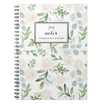 Watercolor Greenery And White Flowers Pattern Notebook by KeikoPrints at Zazzle
