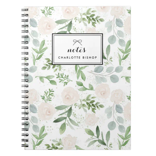 Watercolor Greenery and White Flowers Pattern Notebook | Zazzle
