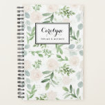 Watercolor Greenery and White Flowers Pattern Planner<br><div class="desc">Write your plans and schedule with this greenery notebook. It features watercolor illustrations of white flowers,  eucalyptus and other foliage. Personalize by adding your name or short phrase. This floral planner will be perfect as a personalized gift. Matching items are available.</div>