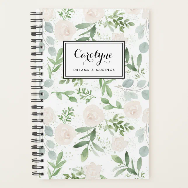 Watercolor Greenery and White Flowers Pattern Planner | Zazzle