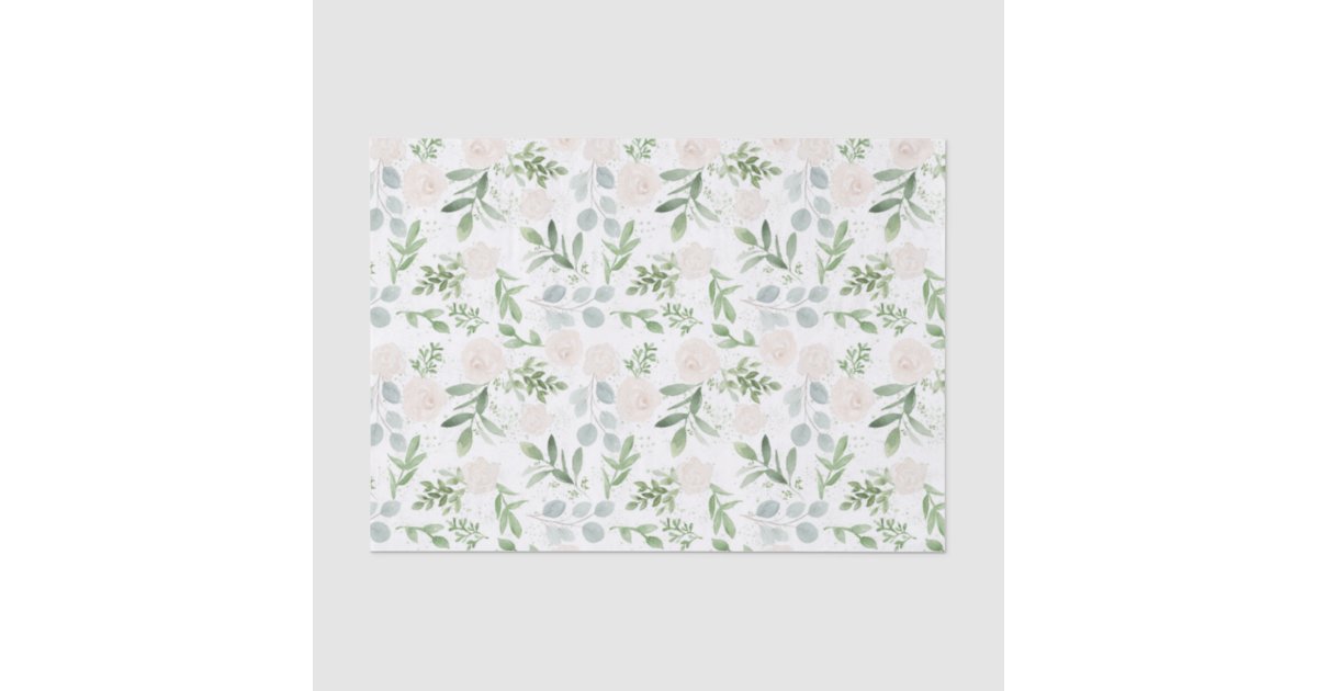 Watercolor Greenery and White Flowers Pattern Tissue Paper | Zazzle