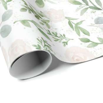 Watercolor Greenery And White Flowers Pattern Wrapping Paper by KeikoPrints at Zazzle