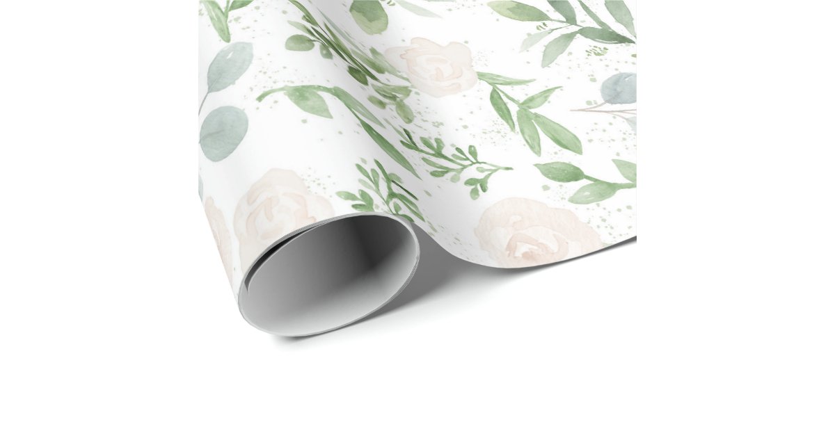 Watercolor Greenery and White Flowers Pattern Wrapping Paper | Zazzle