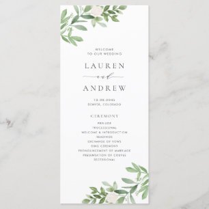 Watercolor Greenery and White Flowers Wedding Program
