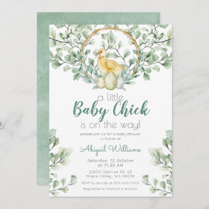 Watercolor Greenery Baby Chick Baby Shower Invitation
