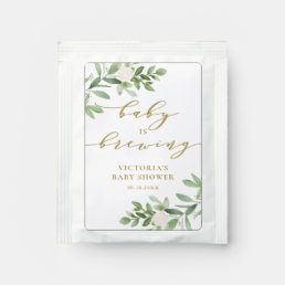 Watercolor Greenery Baby is Brewing Baby Shower Tea Bag Drink Mix
