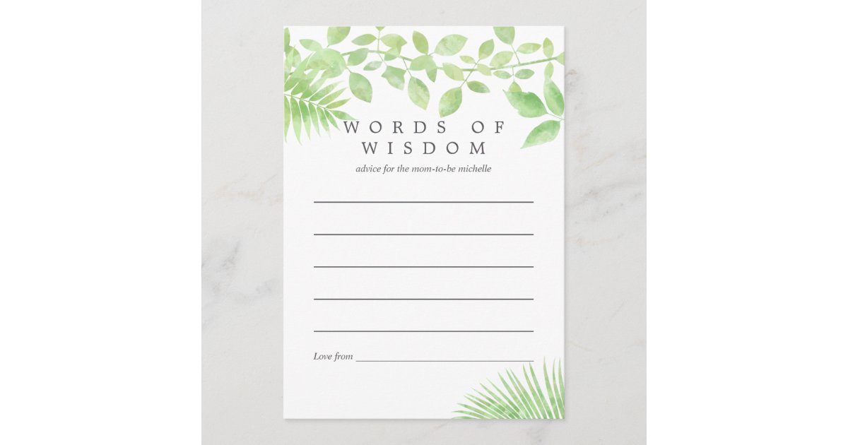 Watercolor Greenery Baby Shower Advice For Mother Zazzle Com