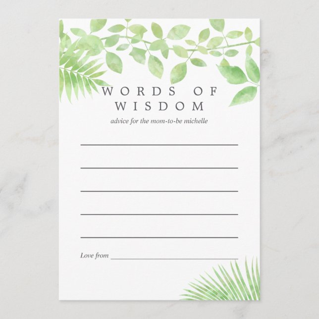 Watercolor Greenery Baby Shower Advice for Mother (Front)