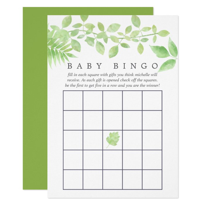 Watercolor Greenery Baby Shower Bingo Invitation