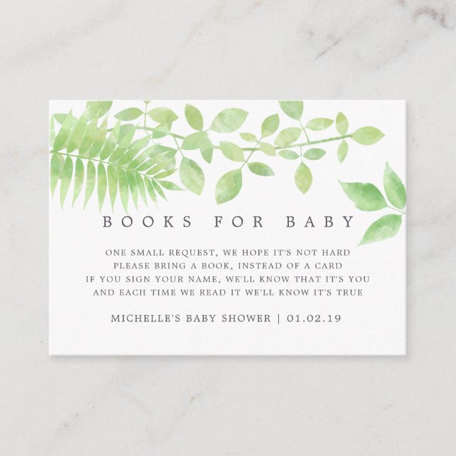 Watercolor Greenery Baby Shower Book Request Enclosure Card (Front)