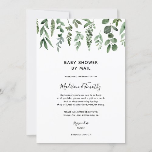 Watercolor Greenery Baby Shower by Mail invitation