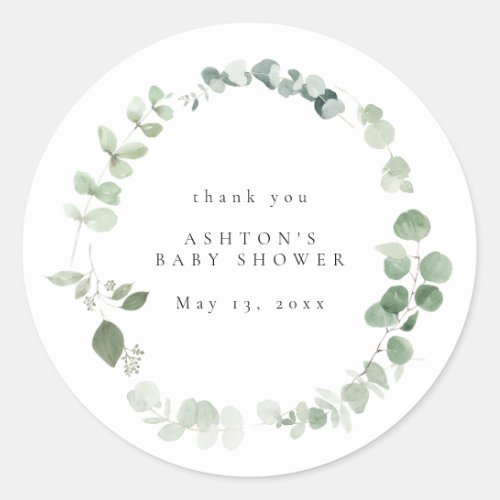 Watercolor Greenery Baby Shower  Classic Round Sticker