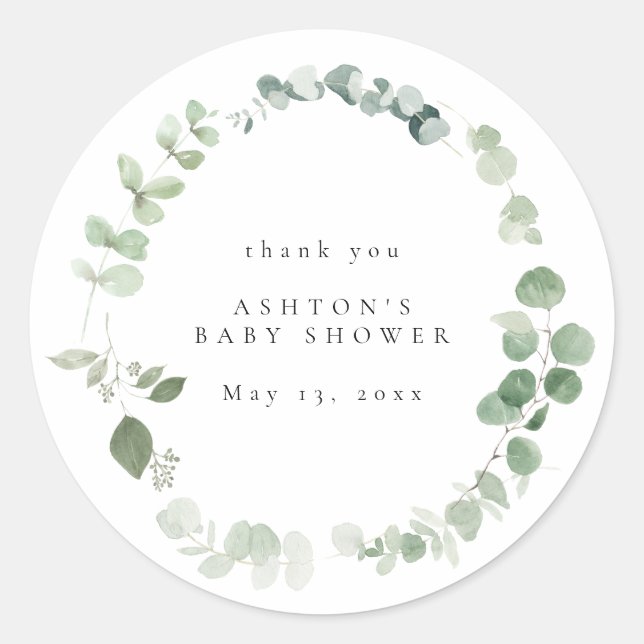 Watercolor Greenery Baby Shower  Classic Round Sticker (Front)