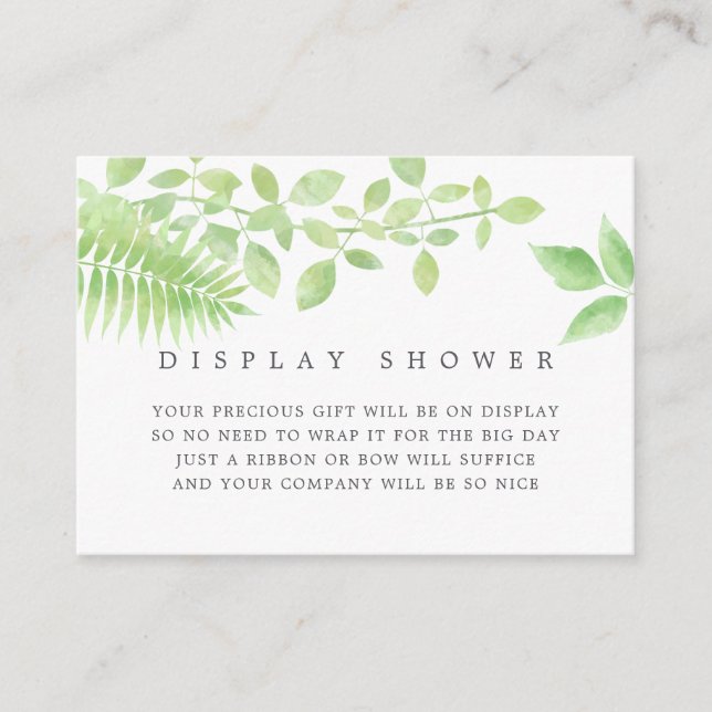 Watercolor Greenery Baby Shower Display Shower Enclosure Card (Front)