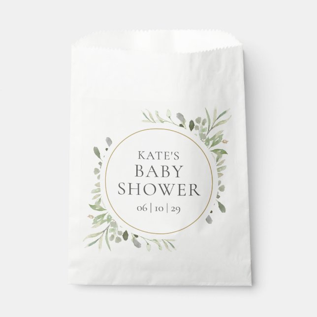 Watercolor Greenery Baby Shower Favor Bag (Front)