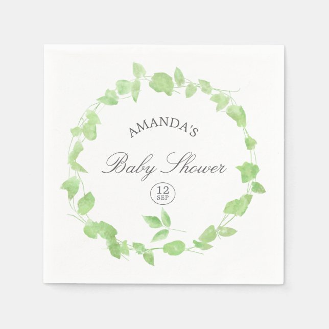 Watercolor Greenery Baby Shower Napkins (Front)