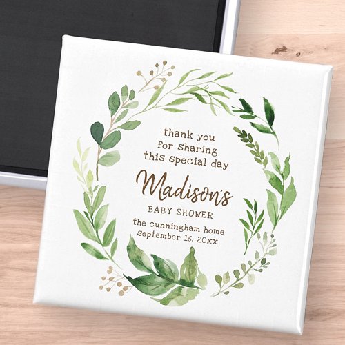 Watercolor Greenery Baby Shower Party Favor Magnet