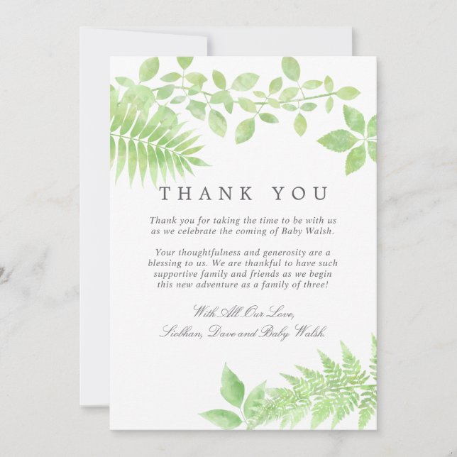 Watercolor Greenery Baby Shower Thank You (Front)