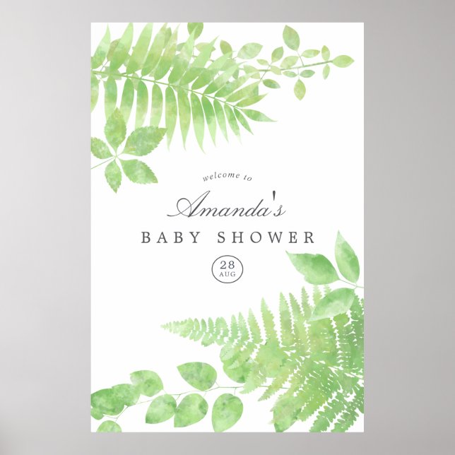 Watercolor Greenery Baby Shower Welcome Poster (Front)