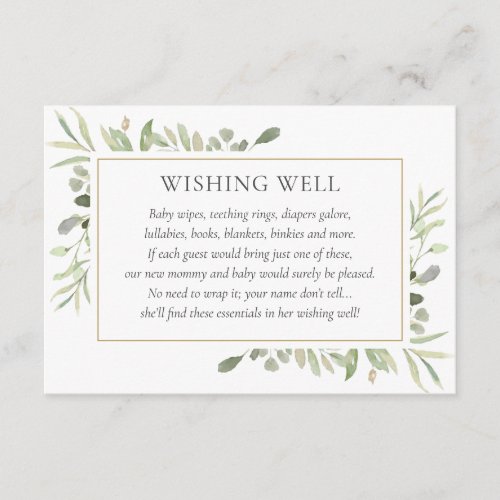 Watercolor Greenery Baby Shower Wishing Well Enclosure Card