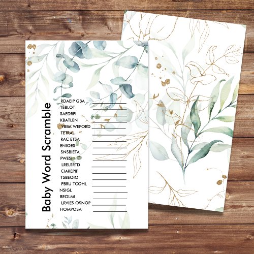 Watercolor Greenery Baby Shower Word Scramble 