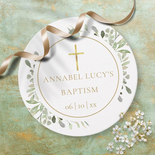 Watercolor Greenery Baptism Christening Favor Tags