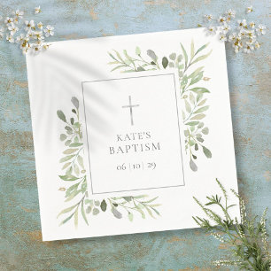Watercolor Greenery Baptism Christening Napkins