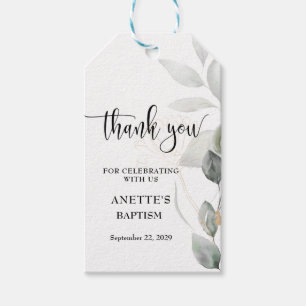 Watercolor Greenery  Baptism Gift Tags
