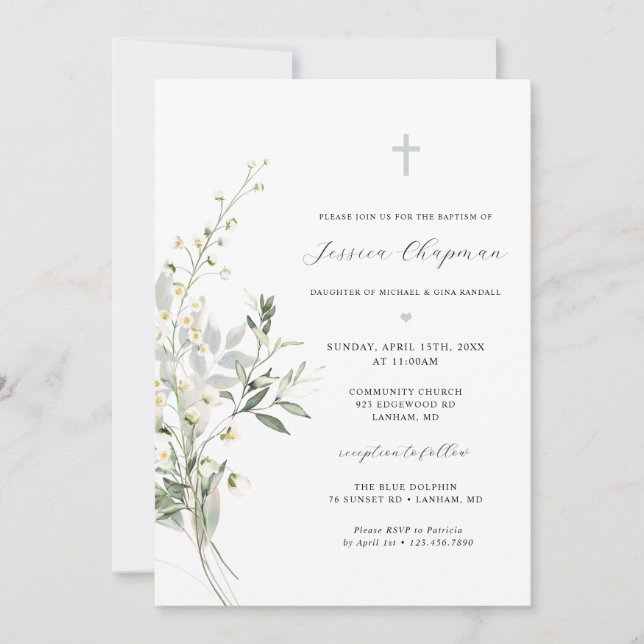 Watercolor Greenery Baptism Invitation (Front)