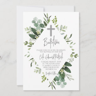 Watercolor Greenery Baptism Invitation