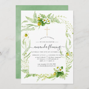 Watercolor Greenery Baptism or Christening Invitation