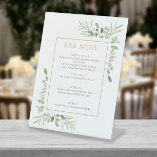 Watercolor Greenery Bar Menu Pedestal Sign