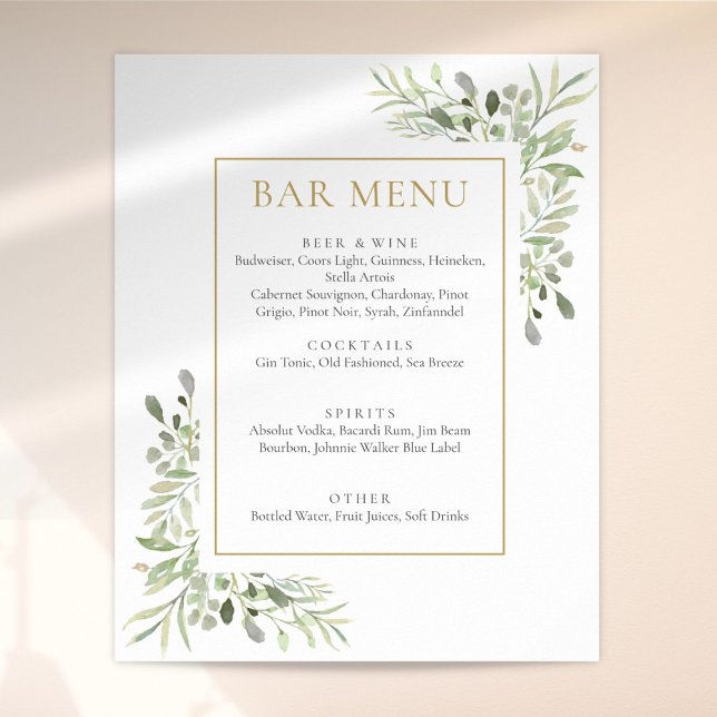 Watercolor Greenery Bar Menu Sign (Creator Uploaded)