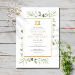Watercolor Greenery Bar Mitzvah Bat Mitzvah Invitation<br><div class="desc">Featuring delicate watercolor leaves and an elegant gold star of David,  this chic bar or bat mitzvah invitation can be personalized with your special information,  with a silver sage background on the reverse. Designed by Thisisnotme©</div>