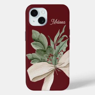 Watercolor Greenery & Berries Personalized iPhone 15 Case