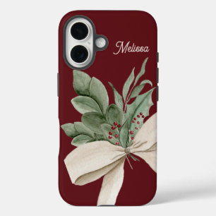 Watercolor Greenery & Berries Personalized iPhone 16 Case