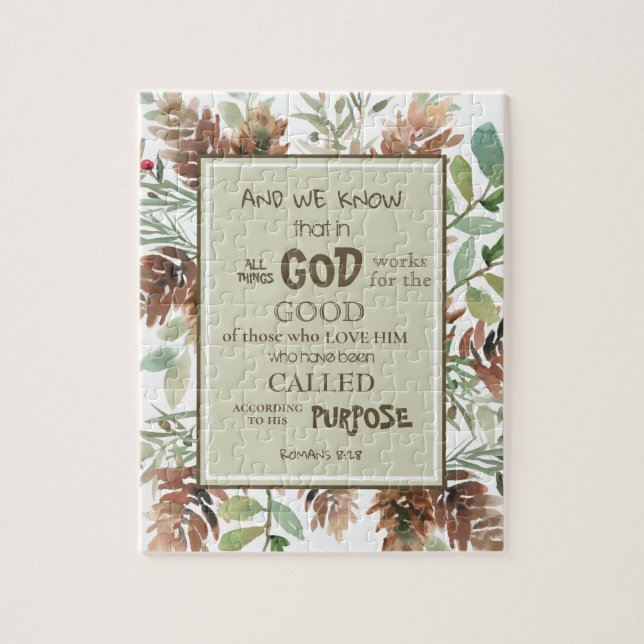 Watercolor Greenery Bible Verse Jigsaw Puzzle (Vertical)