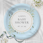 Watercolor Greenery Blue Baby Boy Shower Paper Plates<br><div class="desc">Featuring delicate watercolor leaves,  these modern blue baby boy shower,  sprinkle or couples shower paper plates can be personalised with your special event details. Designed by Thisisnotme©</div>