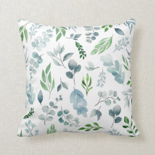 Watercolor Greenery Blue Green Leaves Botanical Throw Pillow