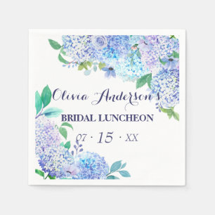 Watercolor Greenery Blue Hydrangea Bridal Luncheon Napkins