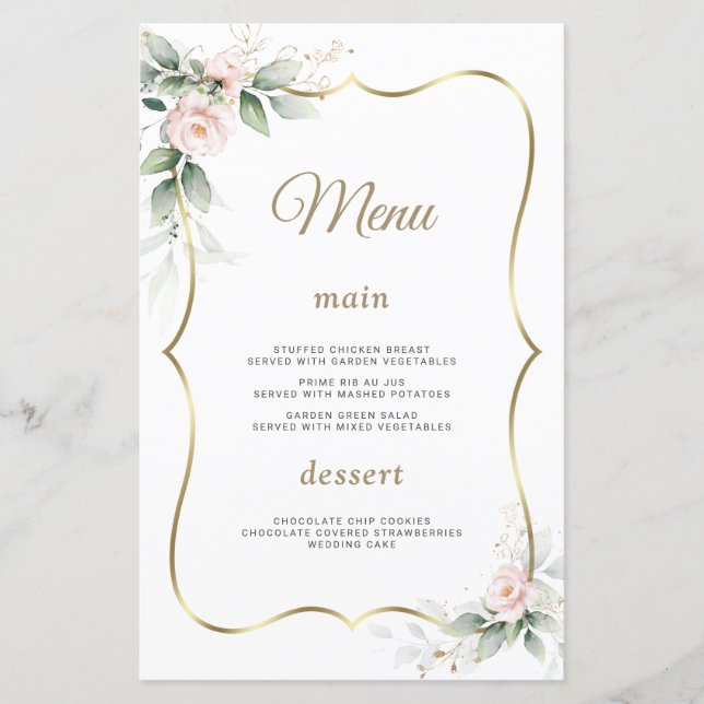 Watercolor Greenery Blush Flowers Gold Wedding  (Front)