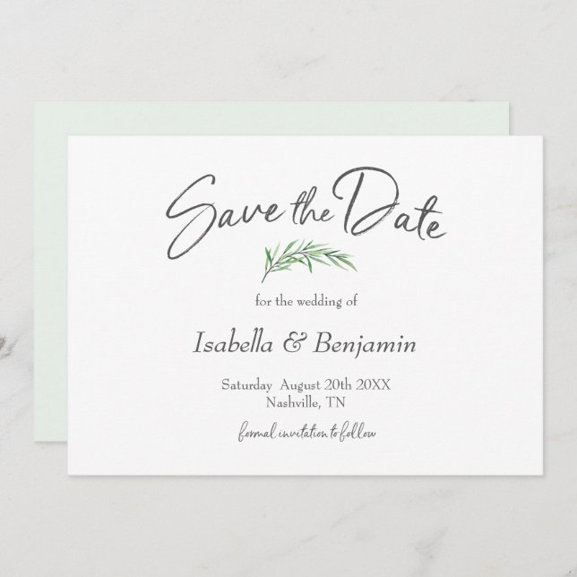 Watercolor Greenery Boho Save The Date Invitation (Front/Back)